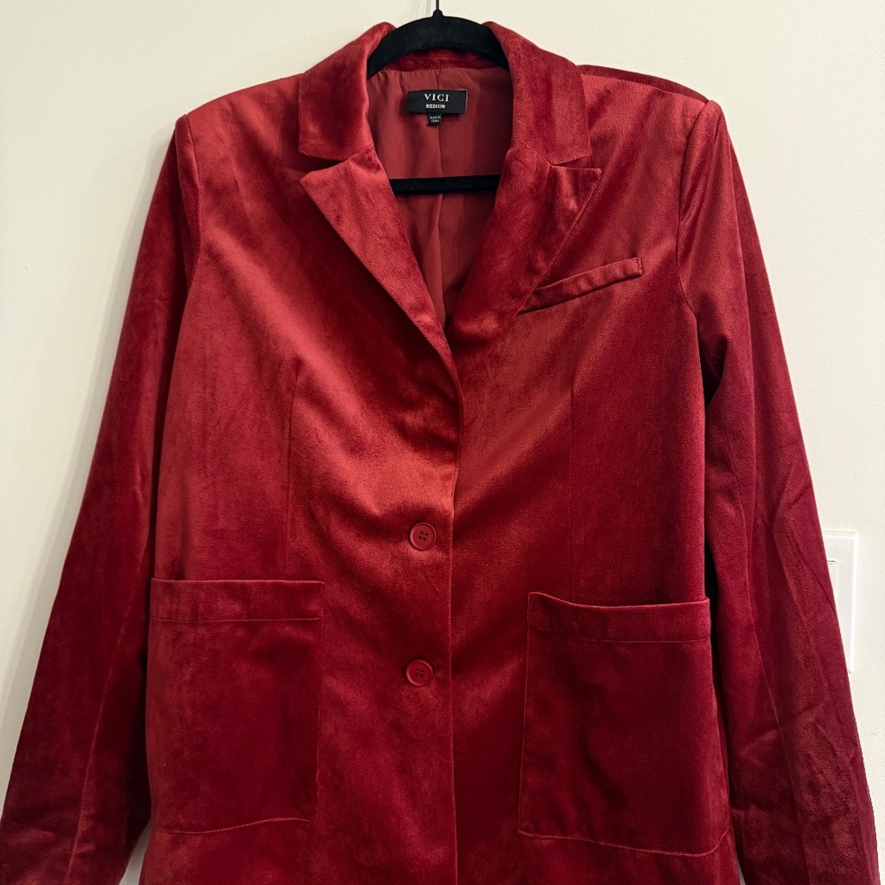 Cranberry red velvet blazer for women